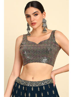 Soch - Women's Green Georgette Blouse with Sequins Work