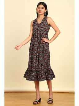 Soch - Women's Black Cotton Floral Print Dress