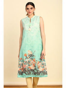 Soch - Women's Green Embroidered Kurta & Unstitched Sleeves with Tassels (Set of 2)