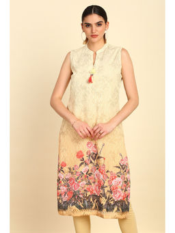 Soch - Women's Yellow Embroidered Kurta & Unstitched Sleeves with Tassels (Set of 2)