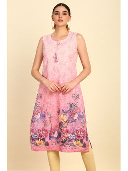 Soch - Women's Blush Pink Embroidered Kurta & Unstitched Sleeves with Thread Work (Set of 2)