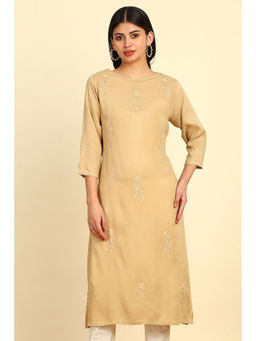 Soch - Women's Beige Rayon Embroidered Kurta with Thread Work