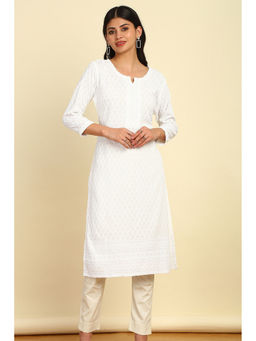 Soch - Women's White Rayon Embroidered Kurta with Sequins Work