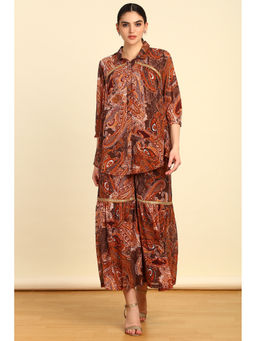 Soch - Women's Brown Georgette Blend Paisley Print Co-Ord (Set of 2)