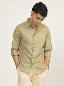Andamen - Casual Men Green Oxford Slim Fit Cotton Shirt
