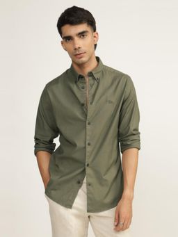 Andamen - Casual Men Olive Oxford Slim Fit Cotton Shirt