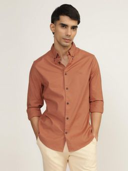 Andamen - Casual Men Brown Oxford Slim Fit Cotton Shirt