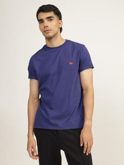 Andamen - Casual Men Purple Circular Knit Crew Neck Regular Fit T-Shirt