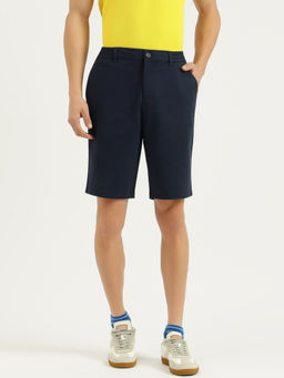 United Colors of Benetton - Solid Comfort Fit Twill Pull Up Navy Blue Chino Shorts