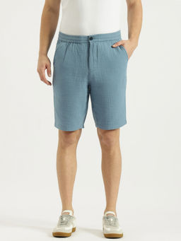 United Colors of Benetton - Comfort Fit Solid Mid Rise Blue Shorts