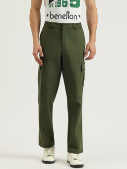 United Colors of Benetton - Solid Straight Fit Slub Texture Green Cargo Pant