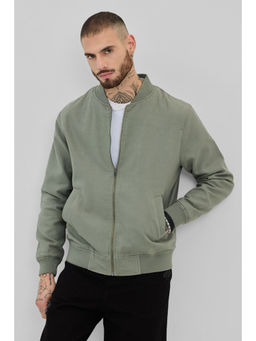 Snitch - Sage Green Textured Bomber Relaxed Casual Jacket For Men
