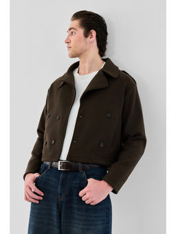 Snitch - Brown Solid Full Sleeves Regular Crop Jacket For Men