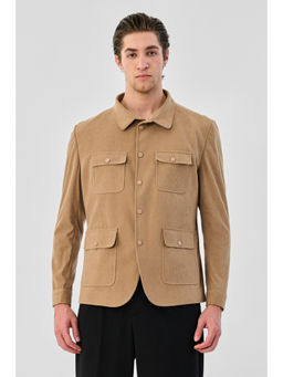 Snitch - Beige Solid Full Sleeves Regular Casual Shacket For Men