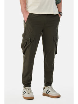 Snitch - Olive Green Solid Slim Casual Cargo Pant For Men