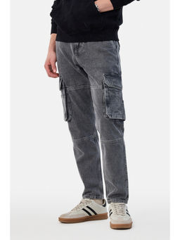 Snitch - Grey Solid Relaxed Casual Cargo Jeans For Men