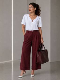 Virgio - Solid Cotton V-Neck Puff Sleeve Top For Women