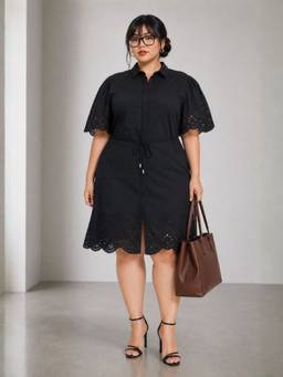 Virgio - Embroidery Cotton Schiffli Shirt Plus Size Dress