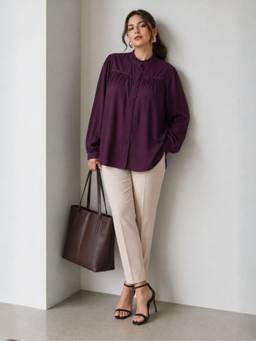 Virgio - Purple Button Down and Lace Detail Top