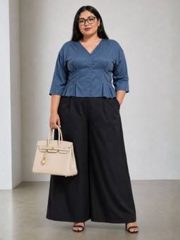Virgio - Blue Viscose Pleated Wrap Peplum Top