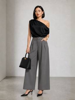 Virgio - Black One-Shoulder Draped Top