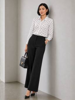 Virgio - White Polka Dots Polka Dot Bishop Sleeve Top