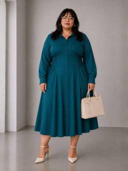 Virgio - Teal Solid Viscose Shirt Plus Size Dress for Women