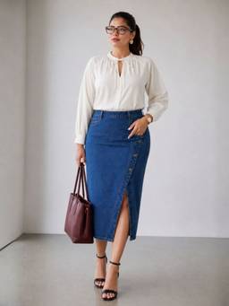 Virgio - Solid Cotton Denim Plus Size Top for Women