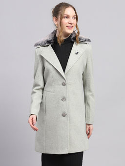 Monte Carlo - Womens Solid Grey Notched Lapel Full Sleeve Winter Coat