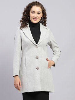 Monte Carlo - Womens Self Design Grey Notched Lapel Full Sleeve Winter Coat