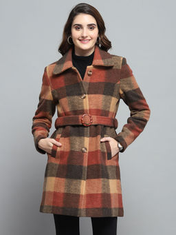 Monte Carlo - Womens Check Rust Collar Full Sleeve Winter Coat (Set of 2)