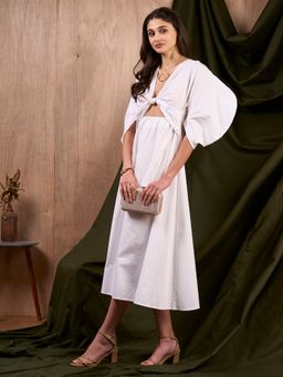MISH - LUXE By MISH Giza Cotton White Evening Midi Dress