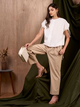 MISH - LUXE By MISH Giza Cotton White Boxy Style Top with Puff Sleeves