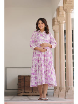 CRAFIQA - Lavender Leaves Cotton Maternity Nursing Dress