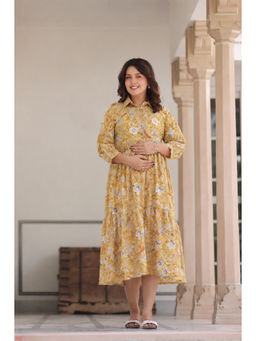 CRAFIQA - Wildflower Yellow Cotton Maternity Nursing Dress