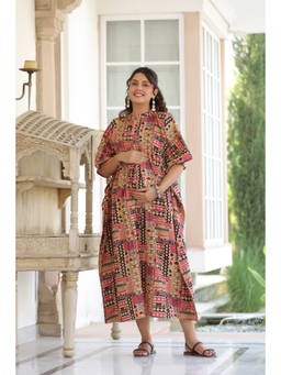 CRAFIQA - Multi-Color Boho Mosaic Cotton Maternity Nursing Kaftan