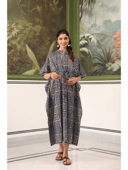 CRAFIQA - Blue Maze Cotton Maternity Nursing Kaftan
