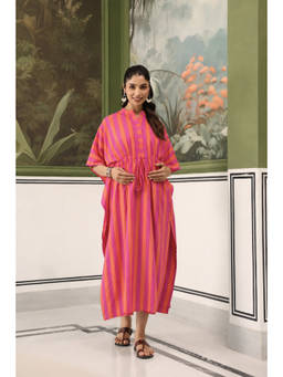 CRAFIQA - Multi-Color Stripes Cotton Maternity Nursing Kaftan