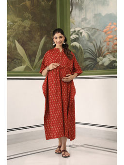 CRAFIQA - Maroon Loom Print Cotton Maternity Nursing Kaftan