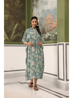 CRAFIQA - Green Gardenia Cotton Maternity Nursing Kaftan