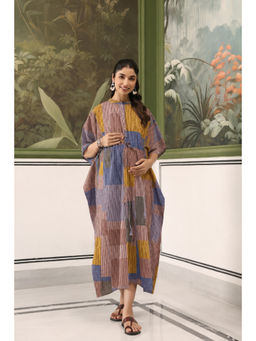 CRAFIQA - Ocean Blue Multi Panelled Cotton Maternity Nursing Kaftan