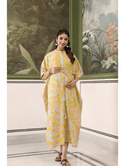 CRAFIQA - Yellow Sunburst Paisley Cotton Maternity Nursing Kaftan