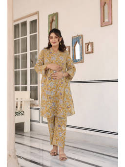 CRAFIQA - Golden Petals Cotton Maternity Nursing Co-Ord Set