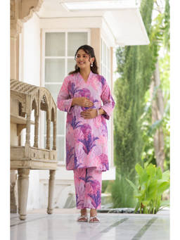 CRAFIQA - Lavender Bloom Garden Cotton Maternity Nursing Co-Ord Set