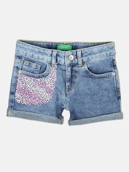 United Colors of Benetton - Girls Blue Embellished Shorts