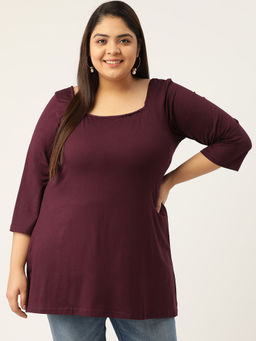 theRebelinme - Plus Size Purple Solid Colour Longline Top