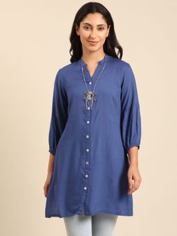 Imara - Women Blue Viscose Solid Kurti