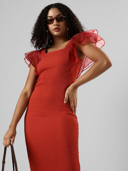 PINACOLADA - Womens Solid Red Regular Fit Dress