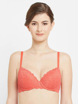Wacoal - Plush Desire Push-Up Padded Wired 3-4Th Cup Lacy Bra - Coral