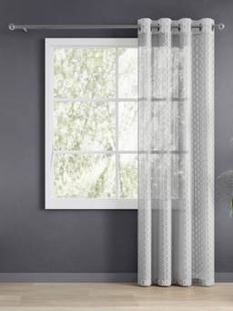 Haus & Kinder - Sheer Jacquard Pack Of 1 Door Curtain Luxe Quatrefoil White (7 x 4 Feet)
